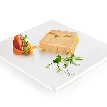 Anka-foie gras-block, med fikon, trapezformad skål, Rougie, 180 g