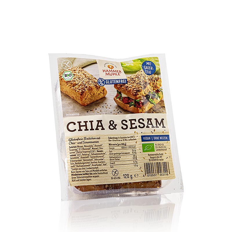 Chia- och sesambröd, glutenfritt, laktosfritt, Hammermühle, ekologiskt, 120 g