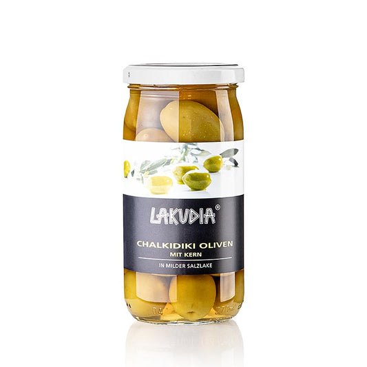 Gröna oliver "Chalkidiki", med kärna, Lakudia, 355 g