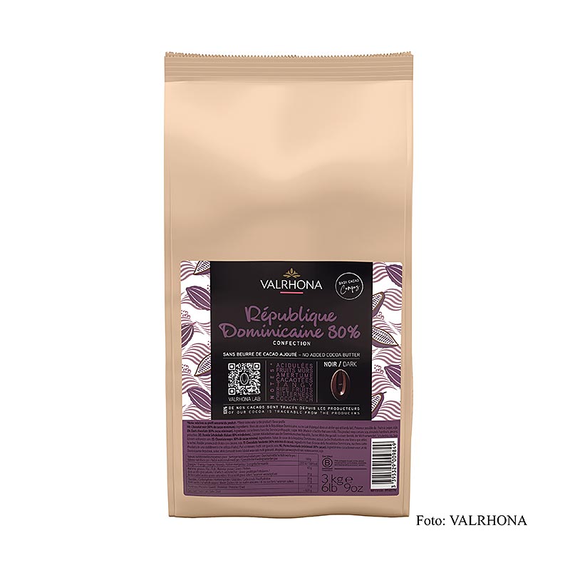 Valrhona Compoz choklad – kakaobas Dominikanska republiken, 80 %, callets, 3 kg
