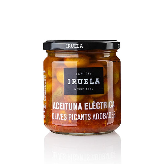 Aceituna Electrica, gröna oliver med kärna, kryddiga, Iruela, 365 g