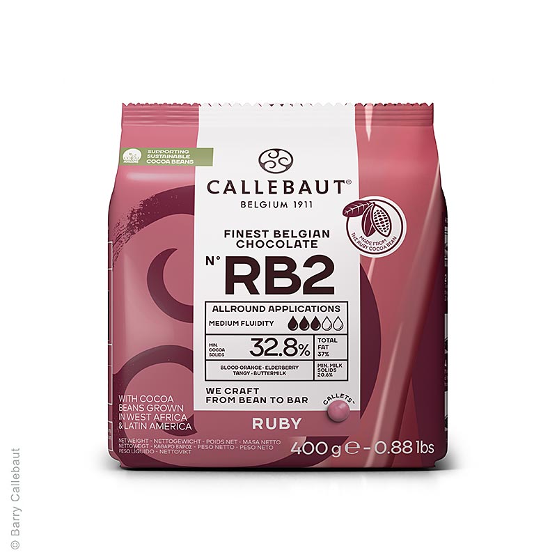 Ruby RB2 – rosa choklad (32,8 %), Callets Couverture, Callebaut, 400 g