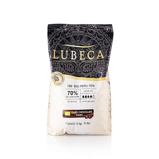 Lubeca Peru, mörk chokladcouverture, 70 %, callets, ekologisk, 5 kg