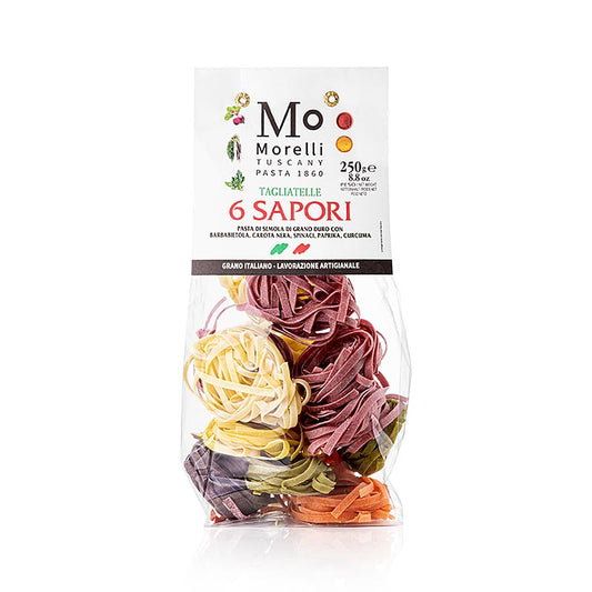 Morelli 1860 pasta Tagliatelle 6 Sapori (färgglad pasta, 6 sorter), 250 g