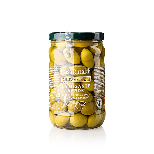 Gröna oliver "Bella della Daunia" g.U., med kärna, Casa Rinaldi, 1,66 kg