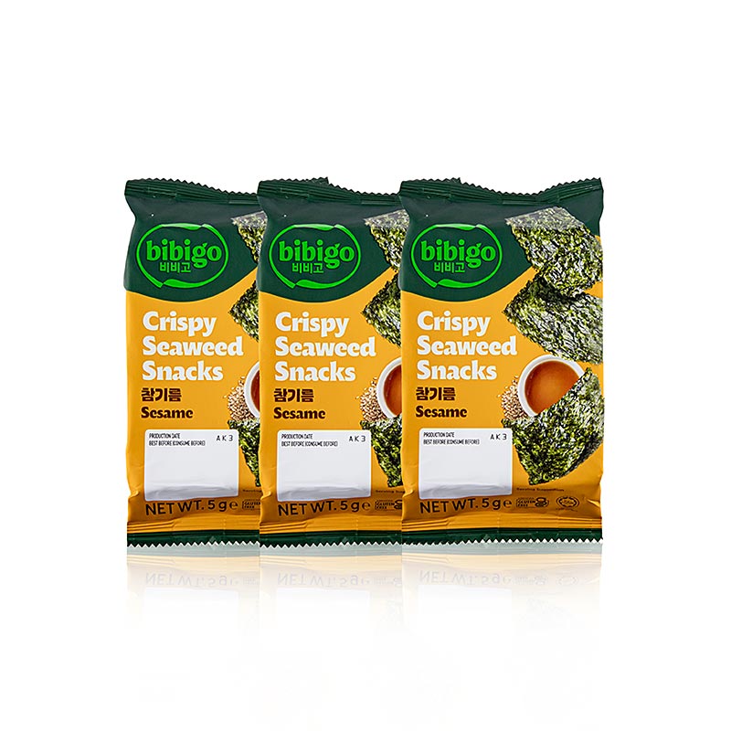 Seetang Snack Sesame Oil, krispiga tångblad, Bibigo, 15 g