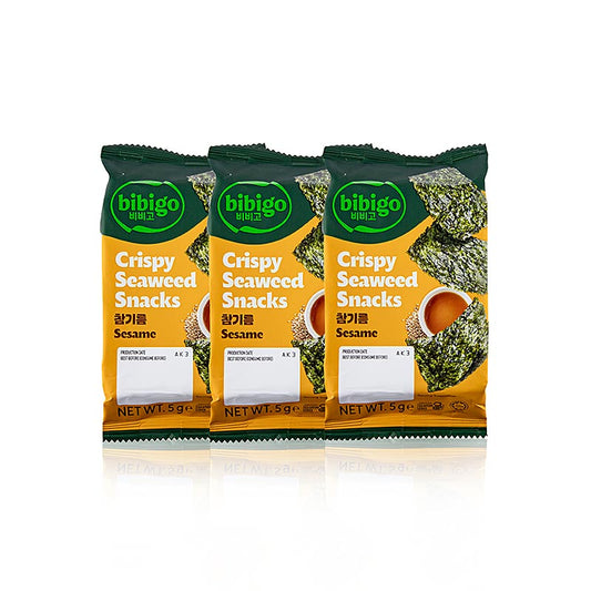 Seetang Snack Sesame Oil, krispiga tångblad, Bibigo, 15 g
