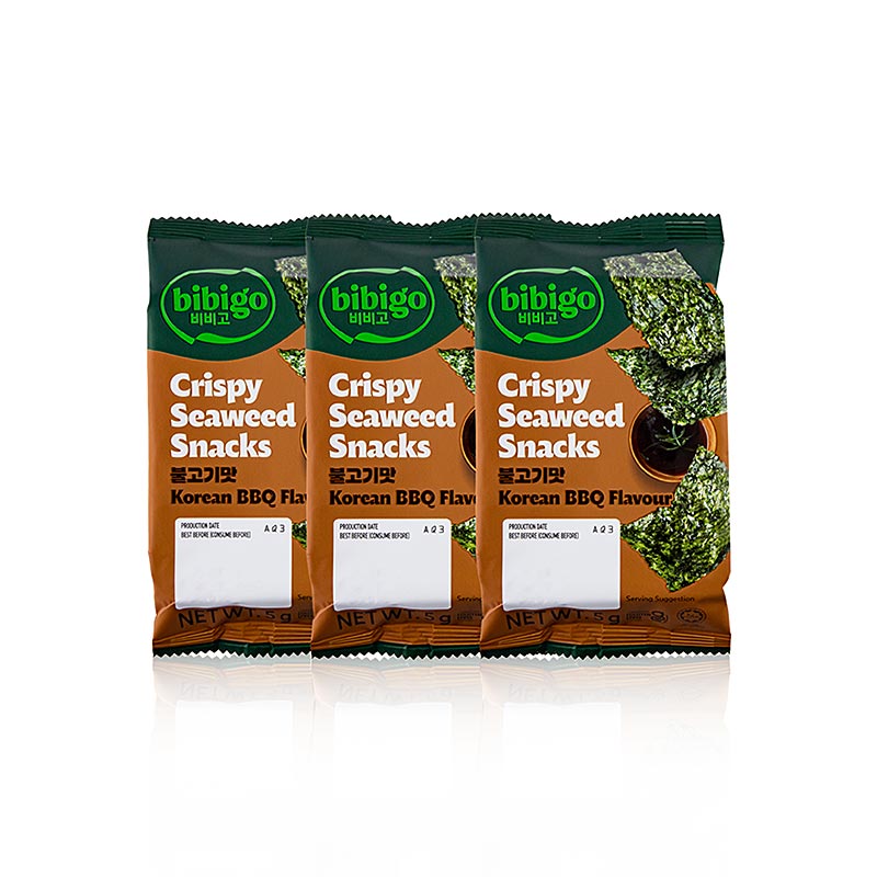 Tångsnacks Bulgogi (BBQ), krispiga tångblad, Bibigo, 15 g