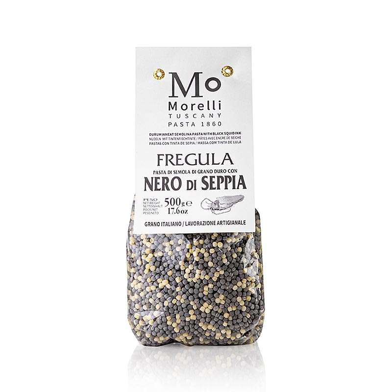 Fregula (Fregola) Nero di Seppia (med bläckfiskbläck) Morelli 1860, 500 g
