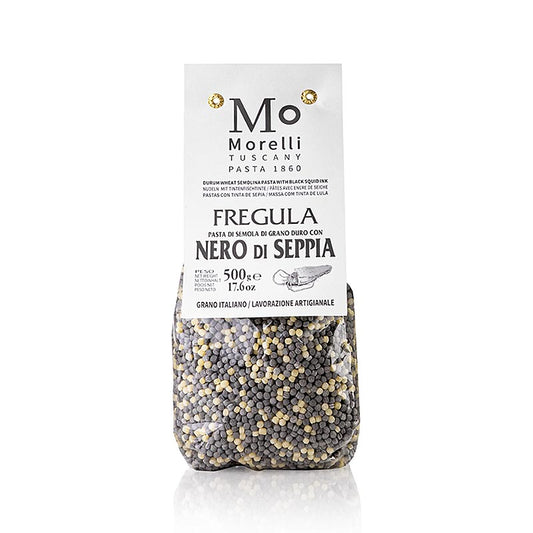 Fregula (Fregola) Nero di Seppia (med bläckfiskbläck) Morelli 1860, 500 g