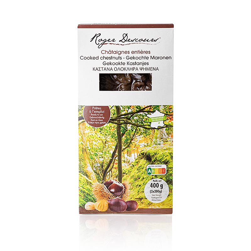 Roger Descours kastanjer, hela, skalade, kokta, vakuumförpackade, 400 g