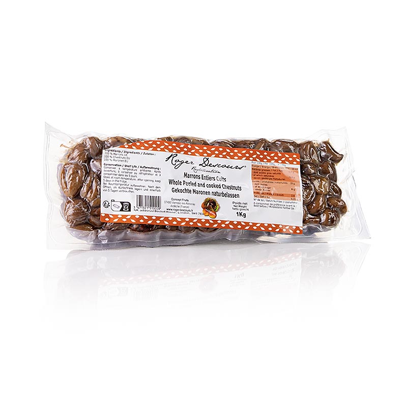 Roger Descours kastanjer, hela, skalade, kokta, vakuumförpackade, 1 kg