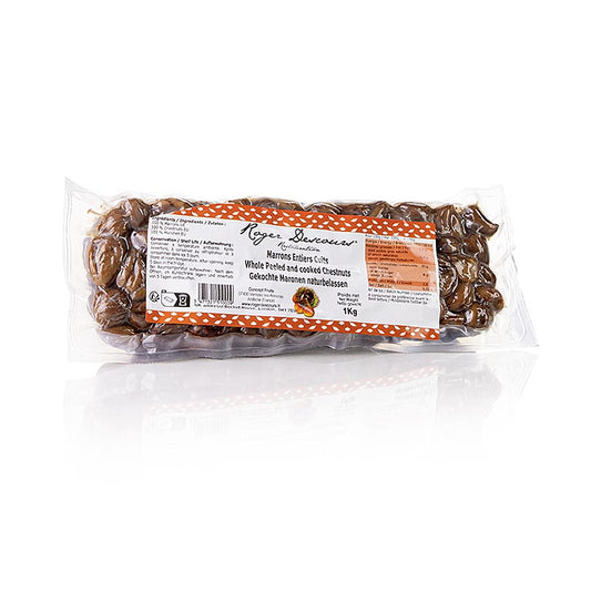 Roger Descours kastanjer, hela, skalade, kokta, vakuumförpackade, 1 kg