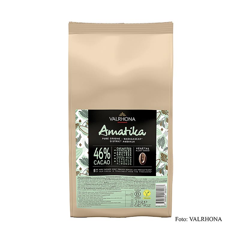 Valrhona AMATIKA, VEGAN mörk choklad, 46 % kakao (51470), 3 kg